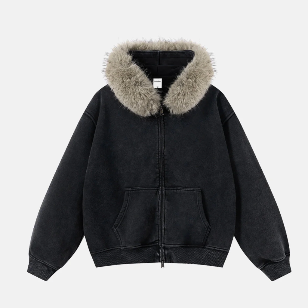 Faux Fur Collar Zip-Up Hoodie