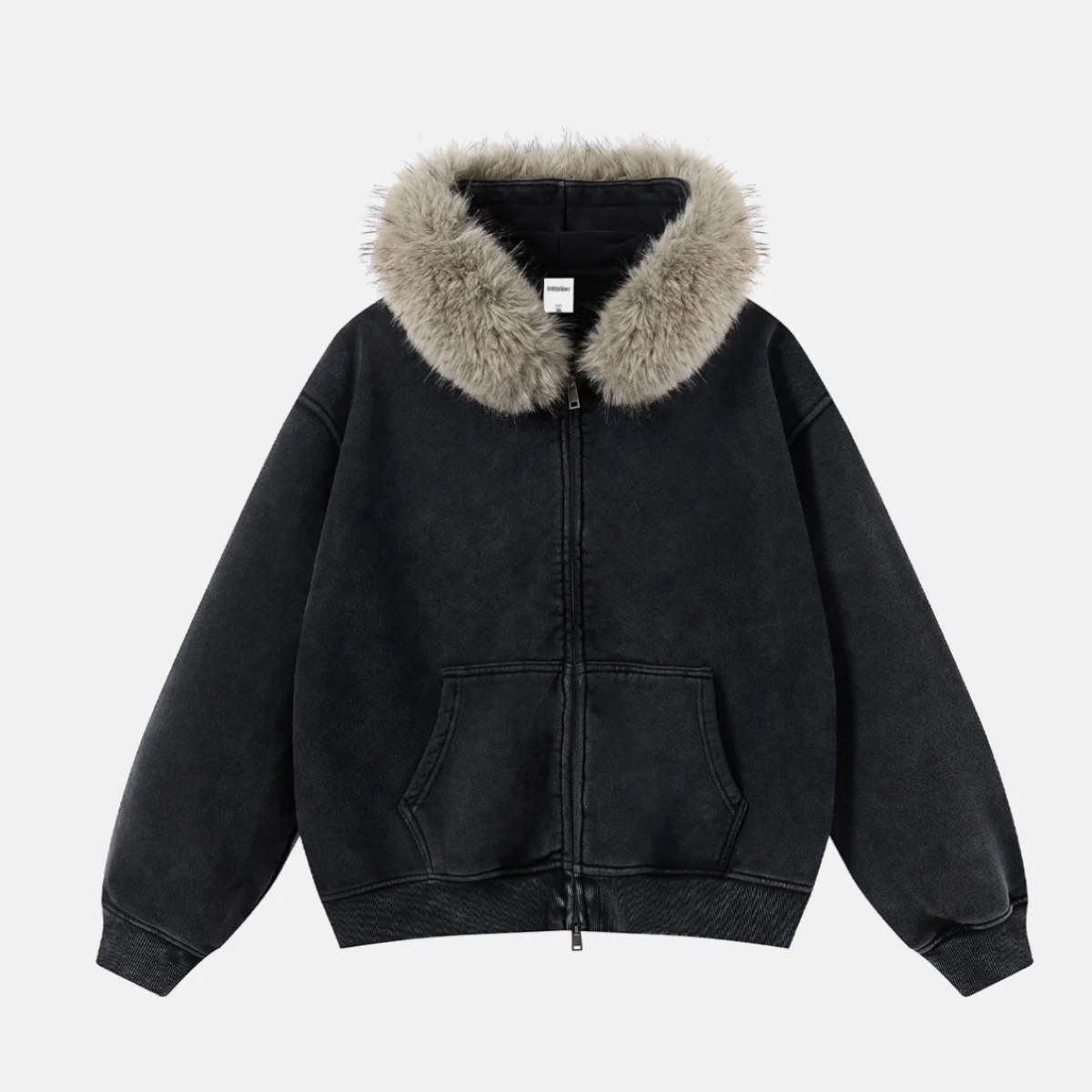 Faux Fur Collar Zip-Up Hoodie