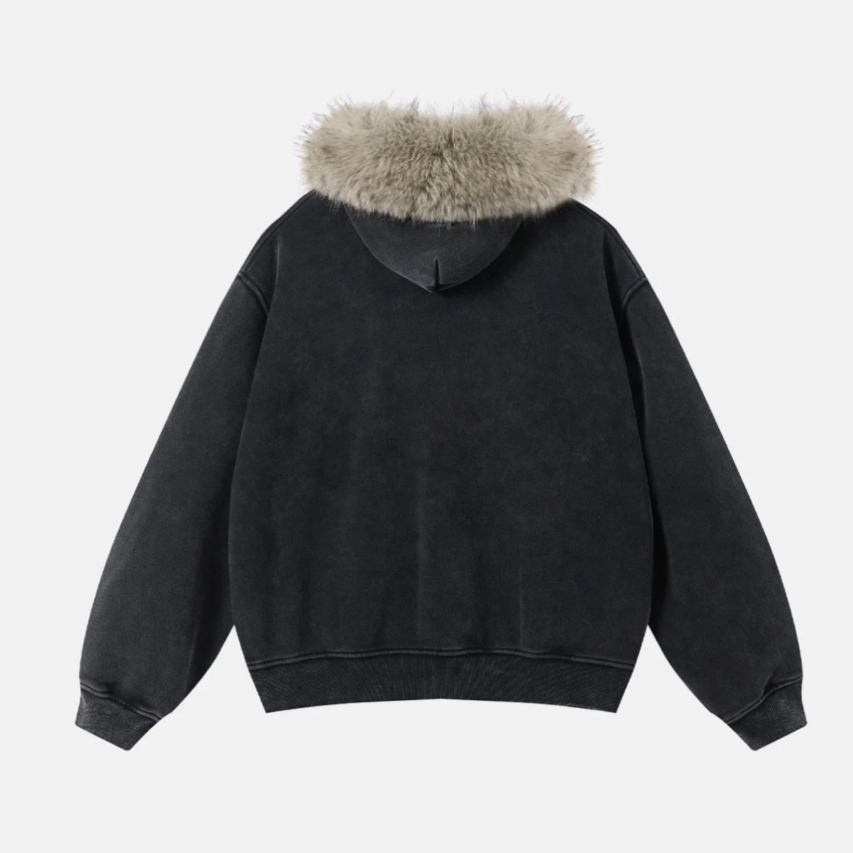 Faux Fur Collar Zip-Up Hoodie