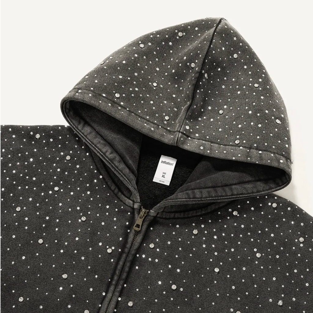 Distressed Rhinestone Zip-Up Hoodie