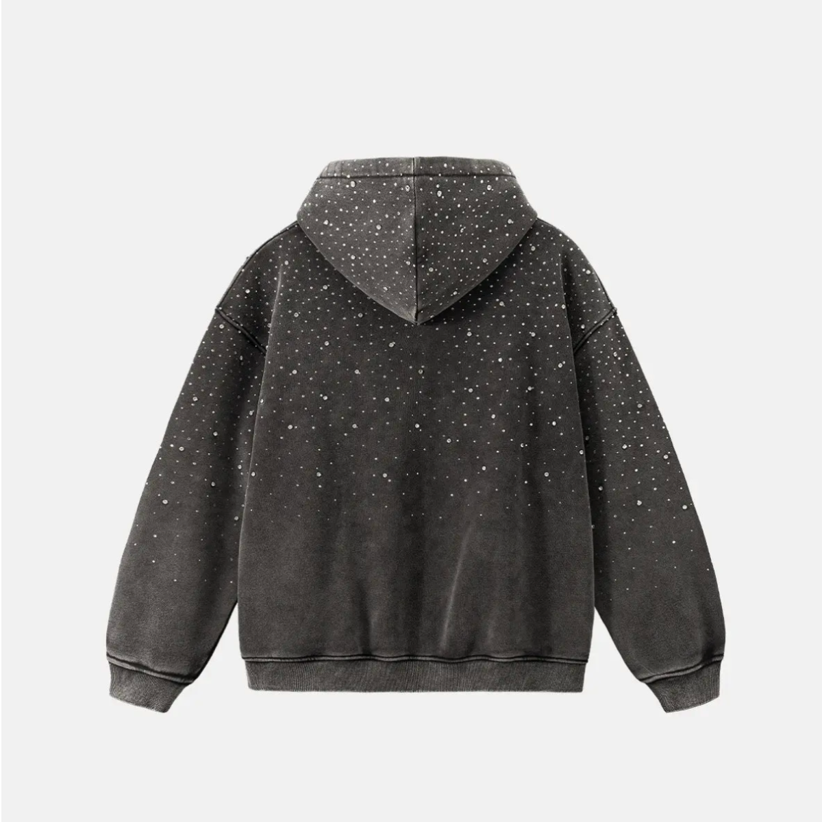 Distressed Rhinestone Zip-Up Hoodie