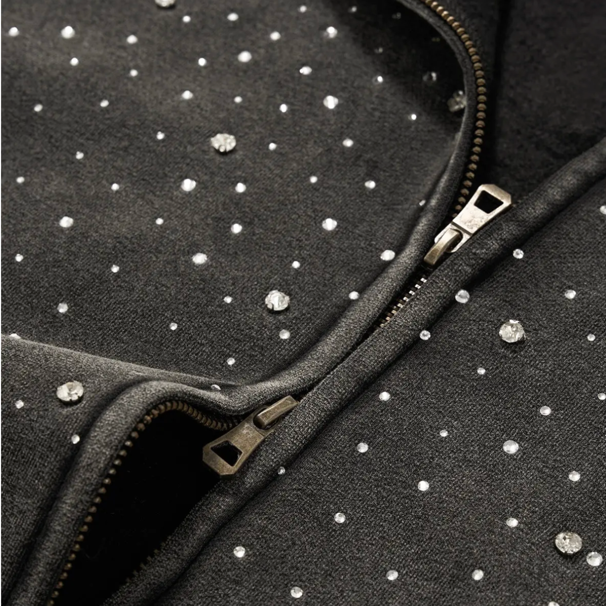 Distressed Rhinestone Zip-Up Hoodie