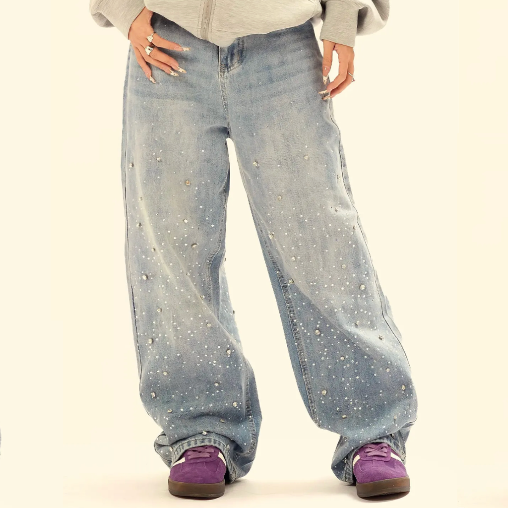 Wide Leg Washed Denim Jeans