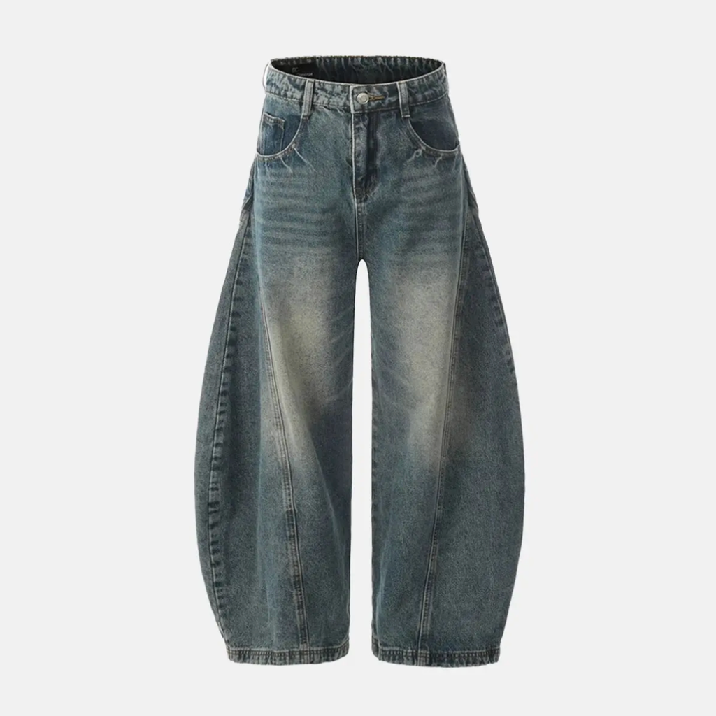 Barrel Leg Washed Denim Jeans