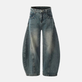 Barrel Leg Washed Denim Jeans