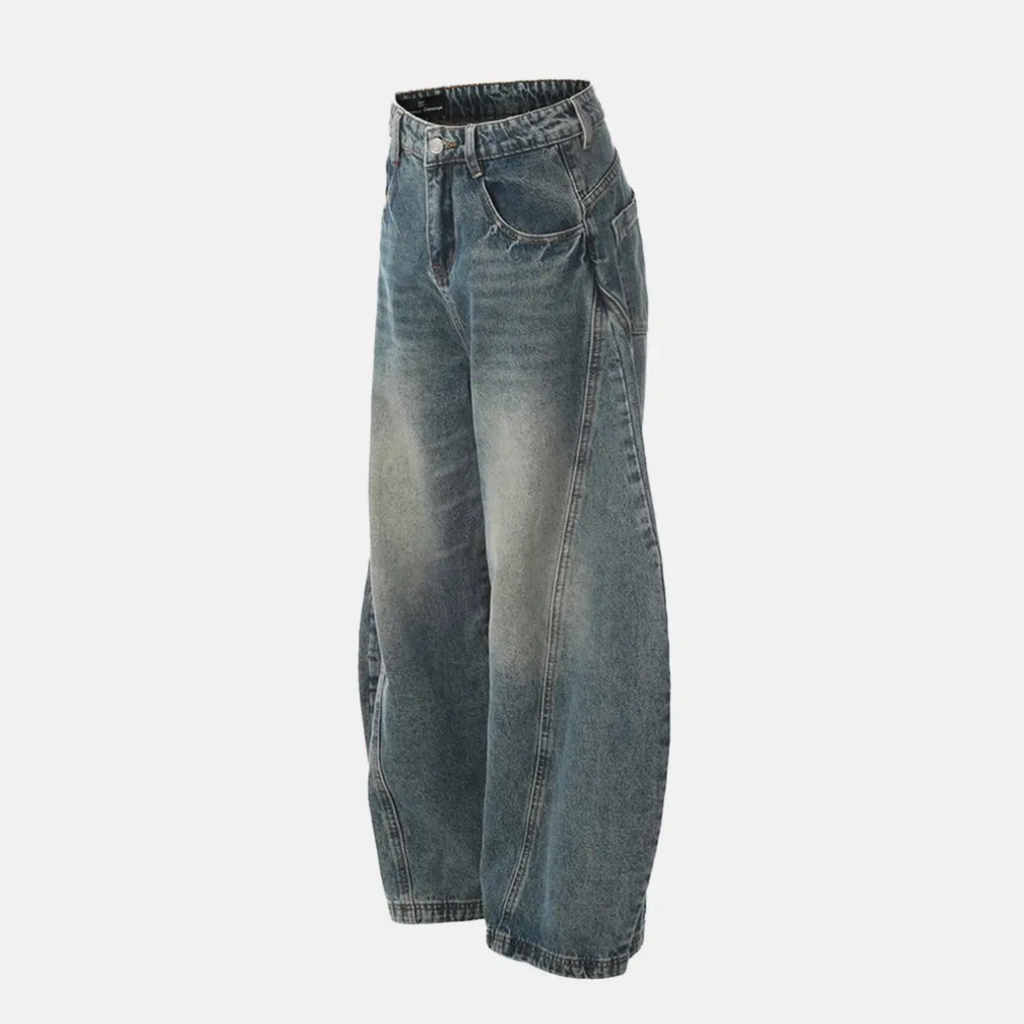 Barrel Leg Washed Denim Jeans