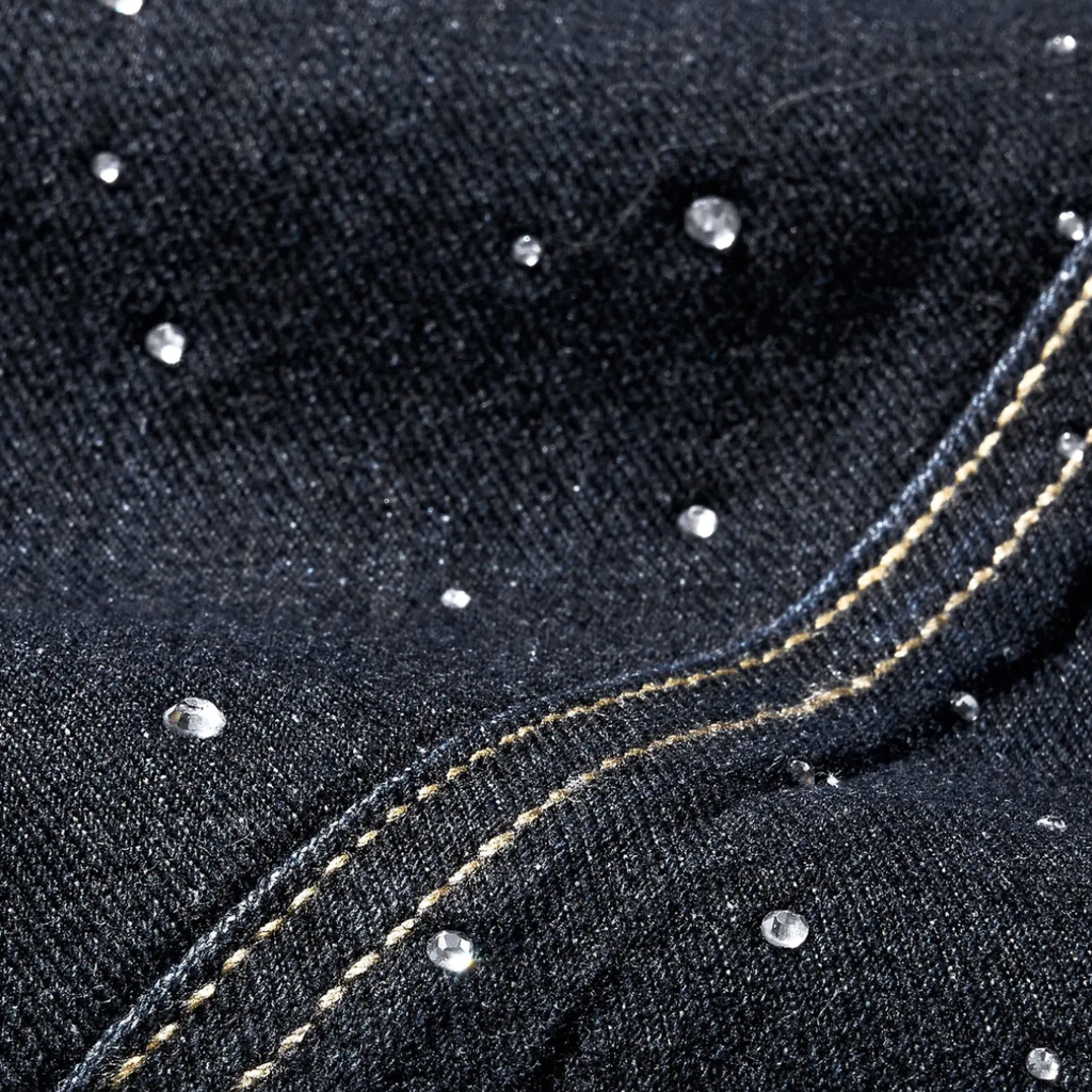 Wide Leg Rhinestone Leopard Pocket Denim Jeans