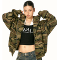 Cropped Camo Zip-Up Hooded Jacket