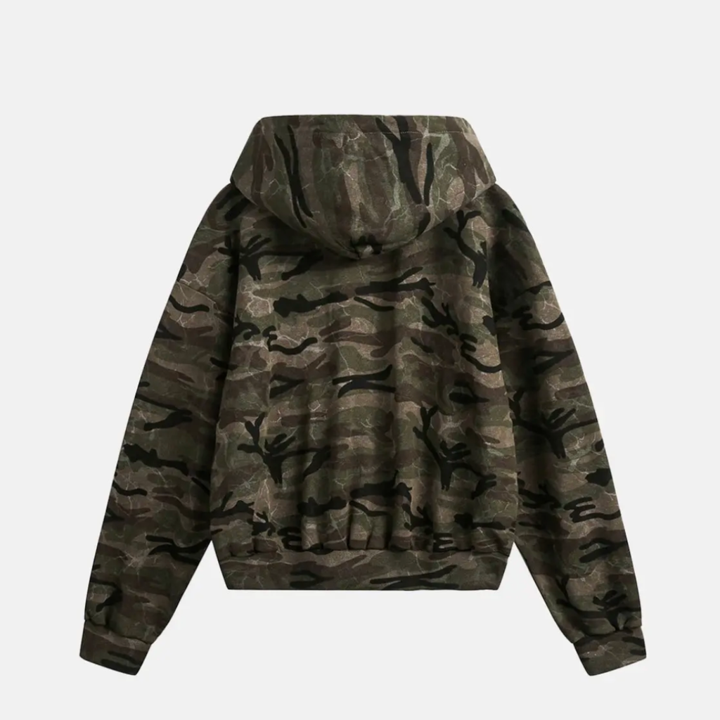 Cropped Camo Zip-Up Hooded Jacket