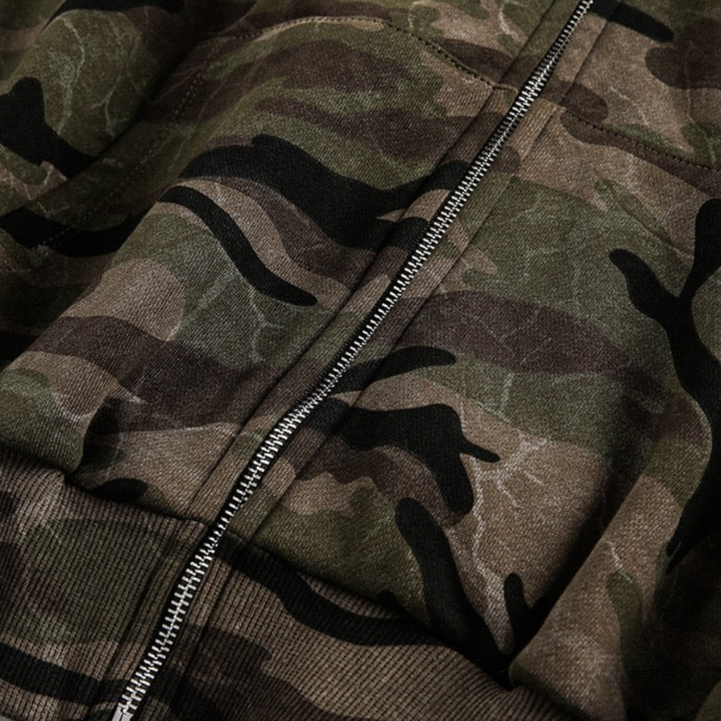 Cropped Camo Zip-Up Hooded Jacket