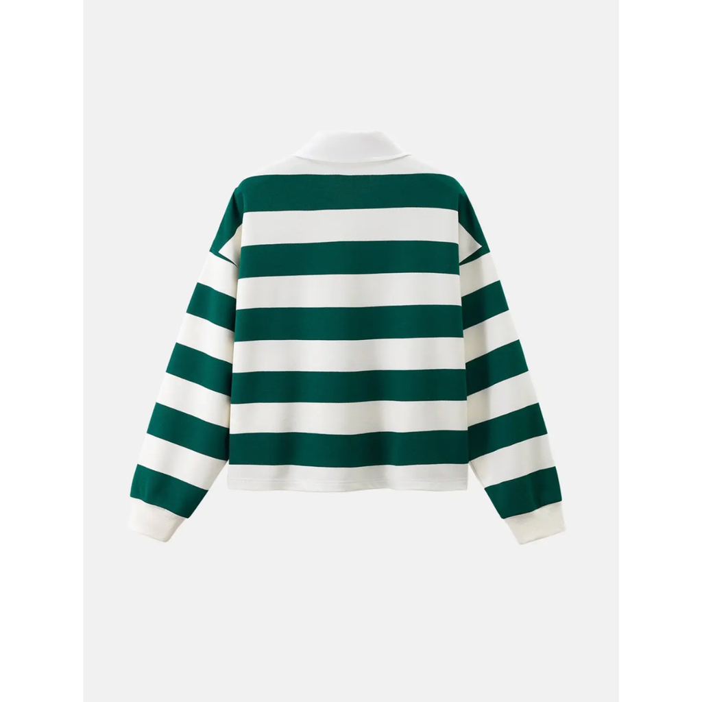 Green Stripe Oversized Rugby Polo Shirt