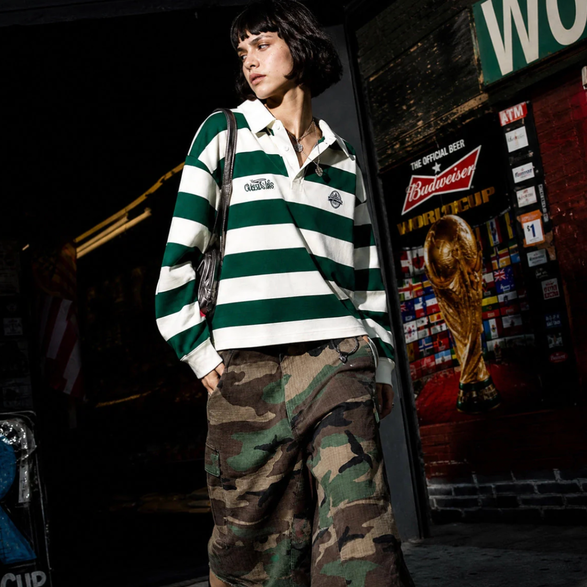 Green Stripe Oversized Rugby Polo Shirt