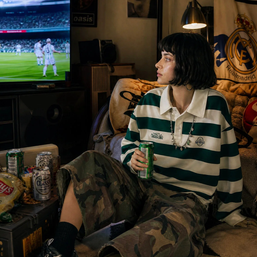 Green Stripe Oversized Rugby Polo Shirt