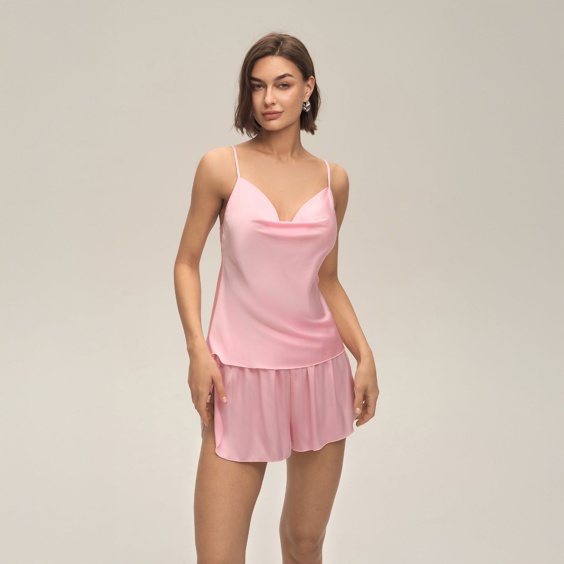 New European and American Cross-Border Women's Sexy Solid Color Swing-Neck Halter Shorts Set Simple Casual Loungewear Dt3928
