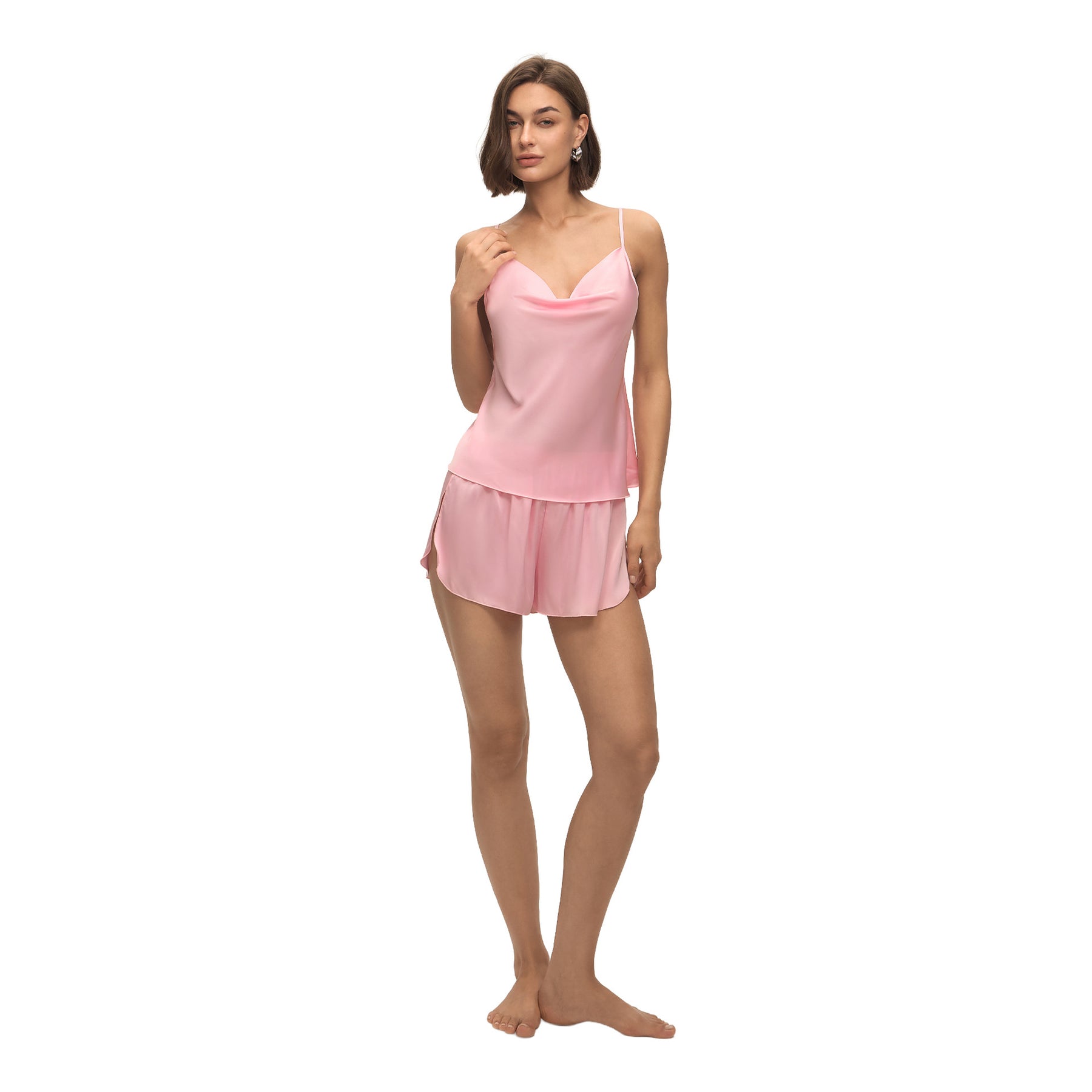 New European and American Cross-Border Women's Sexy Solid Color Swing-Neck Halter Shorts Set Simple Casual Loungewear Dt3928