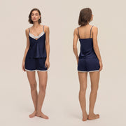 Lace Trim Satin Camisole and Shorts Set