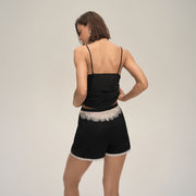 Lace Trim Satin Camisole and Shorts Set