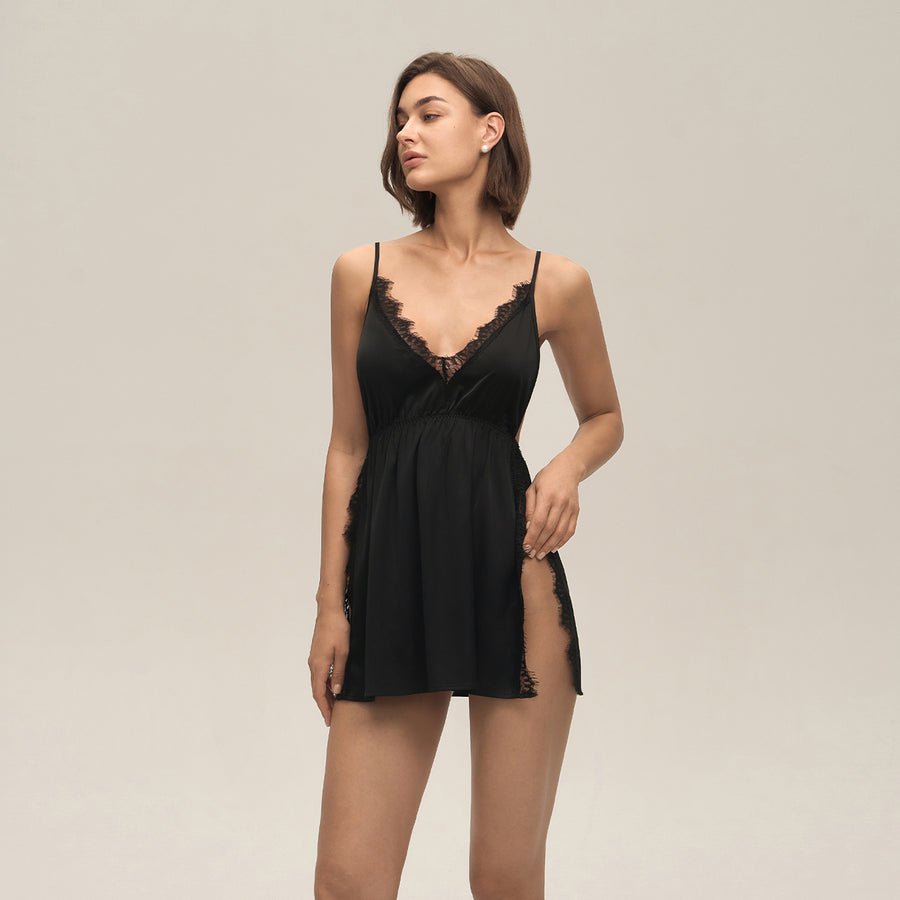 Scalloped Lace Babydoll with Crossback Straps