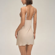 Lace Trimmed Satin Chemise with Open Back