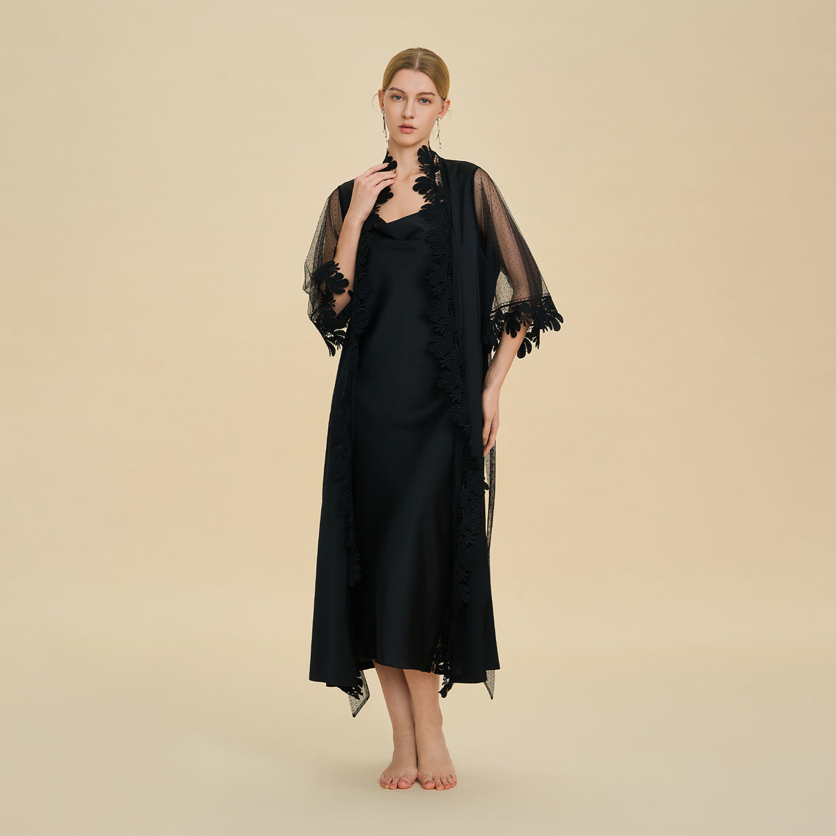 Sheer Mesh Robe and Satin Nightgown Set