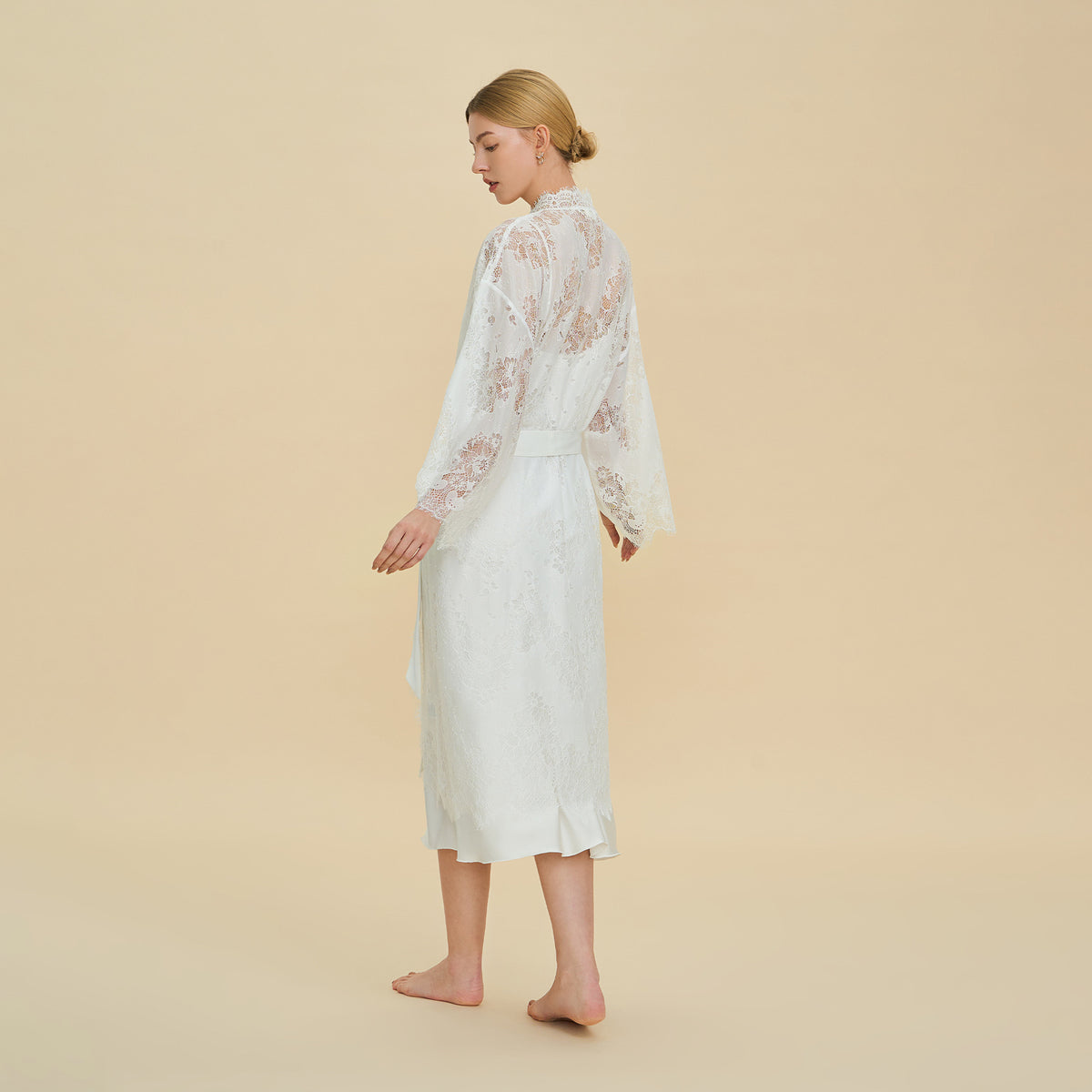 Lace Robe and Satin Slip Nightgown Set