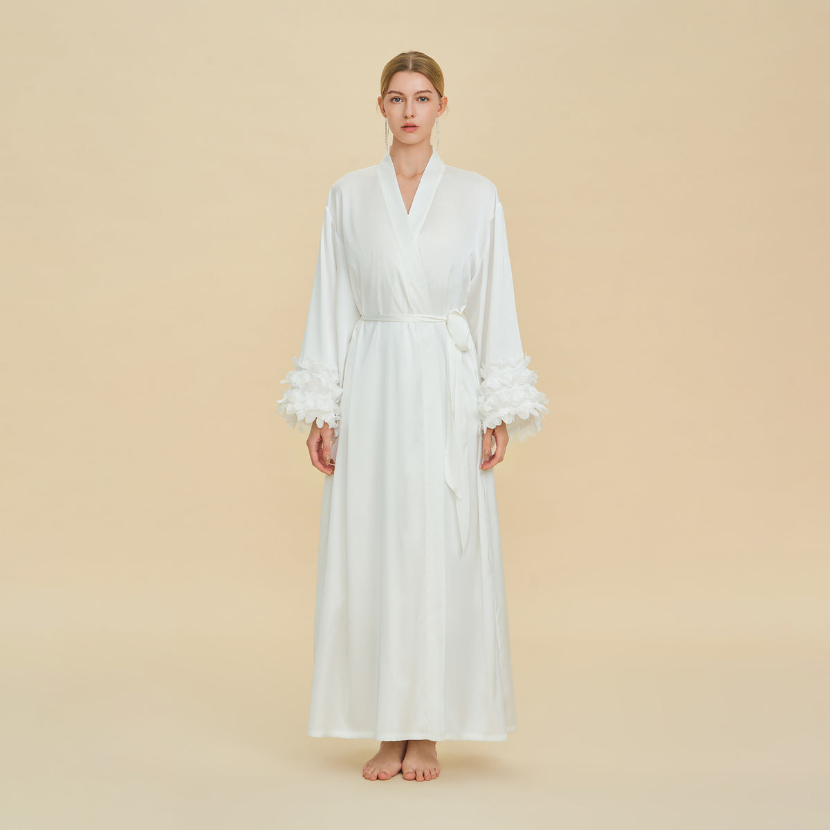 Long Wrap Robe with Ruffled Bell Cuffs