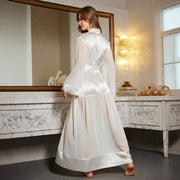 Floor Length Satin Robe with Sheer Flared Sleeves