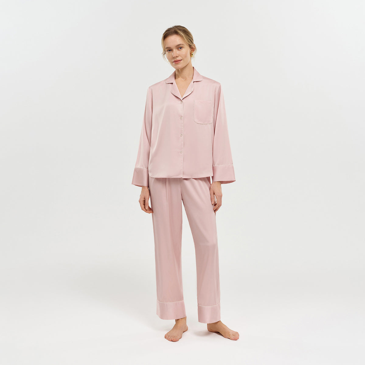 Classic Piped Satin Pajama Set for Women