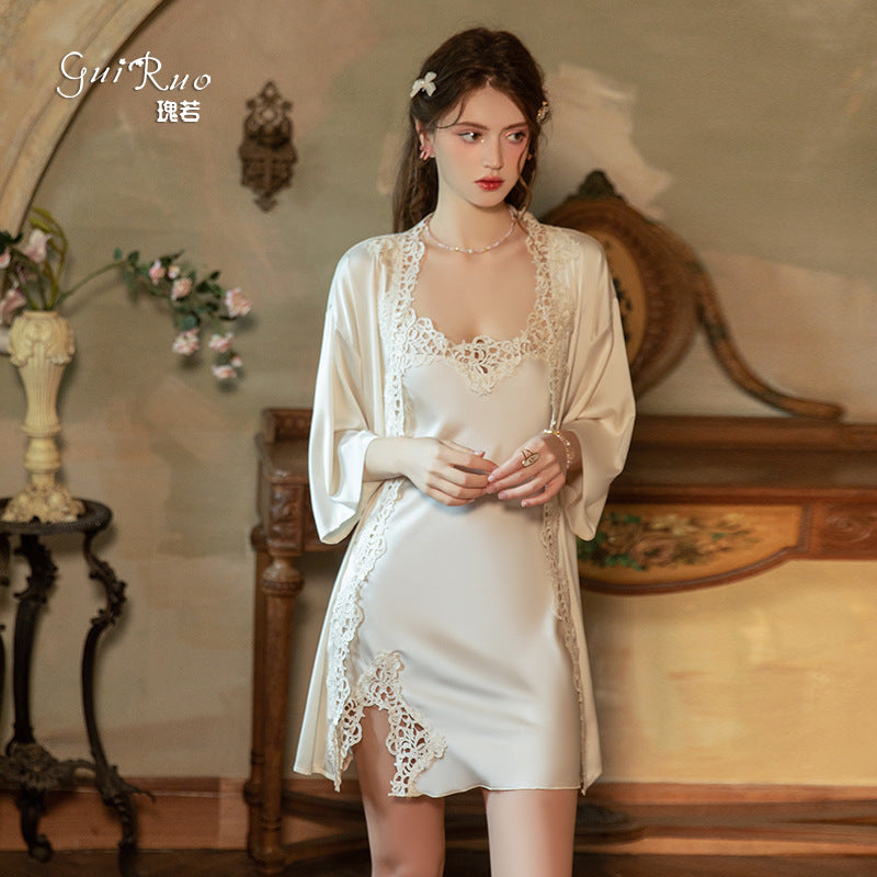 Satin Lace Nightgown & Robe Set