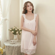 Ruffle Strap Mesh Nightgown with Lace Hem