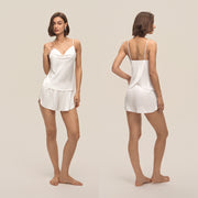 New European and American Cross-Border Women's Sexy Solid Color Swing-Neck Halter Shorts Set Simple Casual Loungewear Dt3928