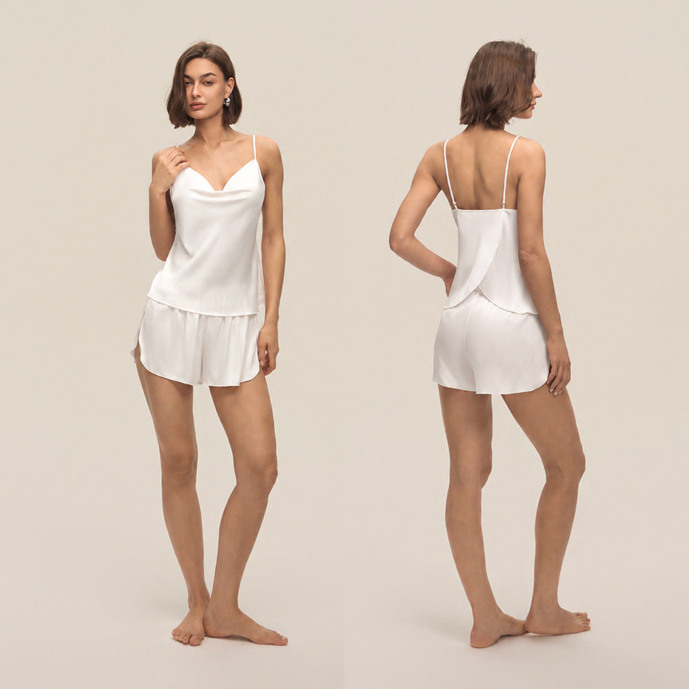 New European and American Cross-Border Women's Sexy Solid Color Swing-Neck Halter Shorts Set Simple Casual Loungewear Dt3928