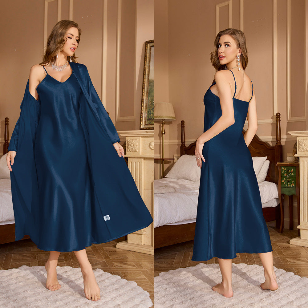 Satin Slip Nightgown and Long Robe Set