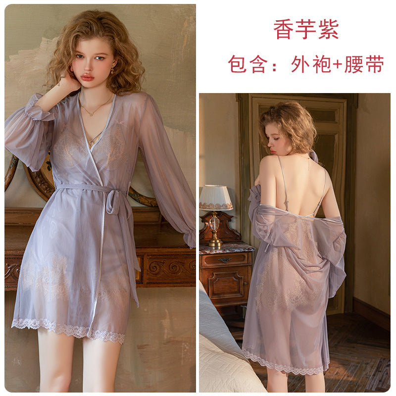 Lace Cup Satin Chemise with Matching Thong