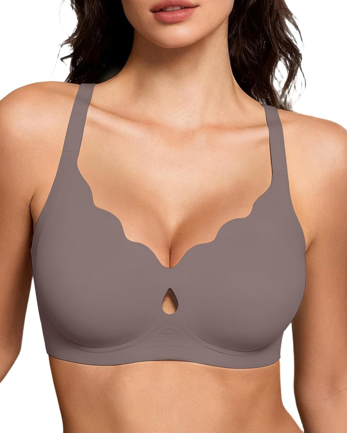 Wireless Seamless Bra with Scalloped Wave Neckline