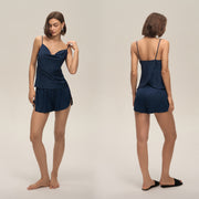 New European and American Cross-Border Women's Sexy Solid Color Swing-Neck Halter Shorts Set Simple Casual Loungewear Dt3928