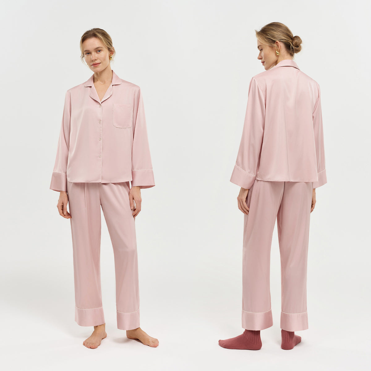 Classic Piped Satin Pajama Set for Women