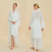 Sheer Chiffon Robe with Floral Lace Hem