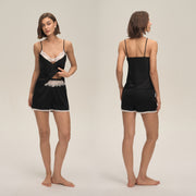Lace Trim Satin Camisole and Shorts Set