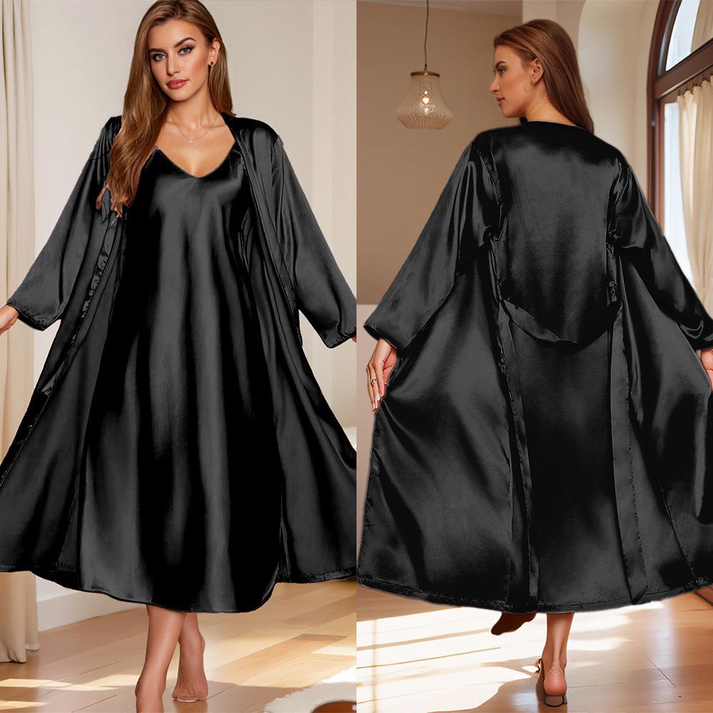 Satin Slip Nightgown and Long Robe Set