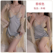 Lace Cup Satin Chemise with Matching Thong