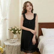 Ruffle Strap Mesh Nightgown with Lace Hem