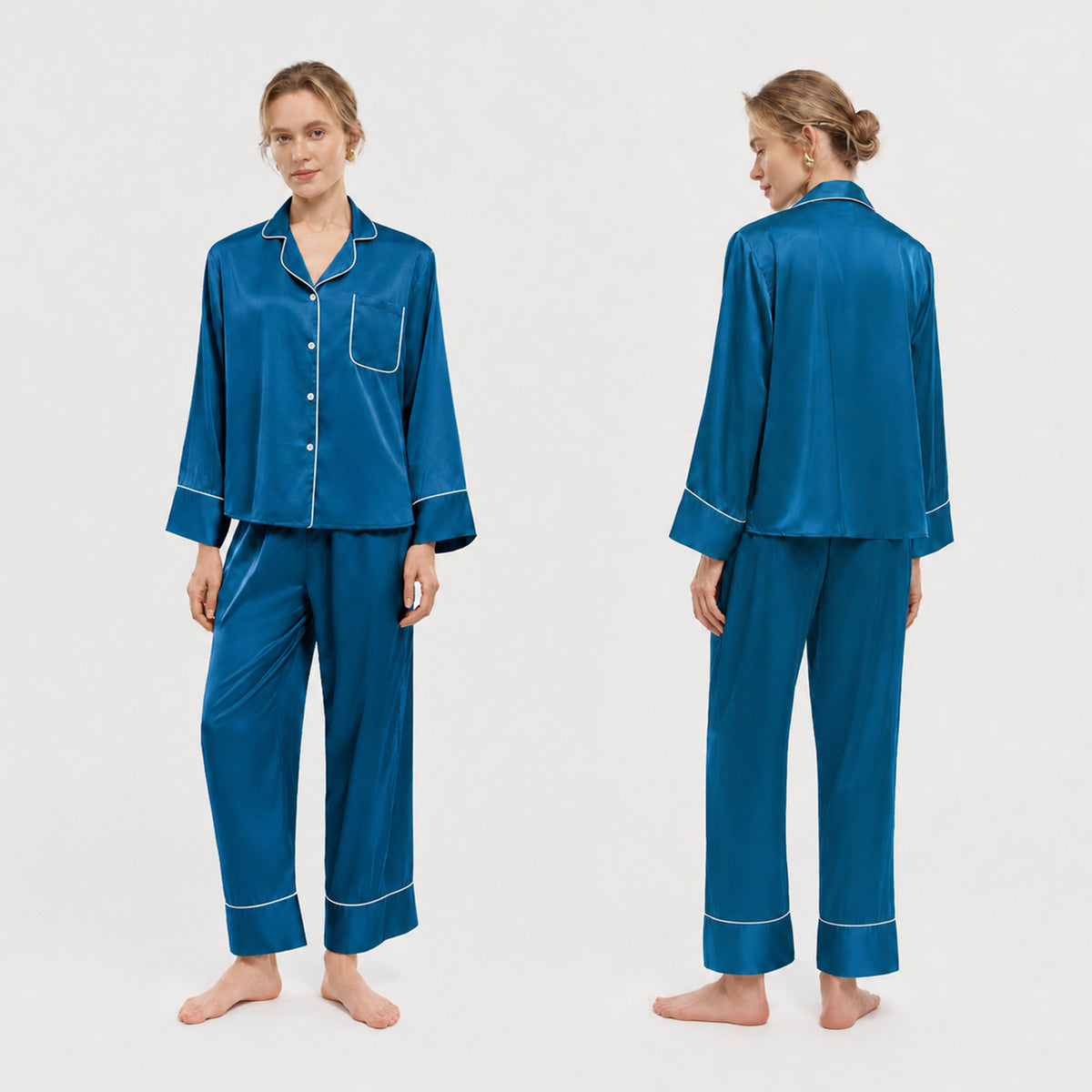 Classic Piped Satin Pajama Set for Women