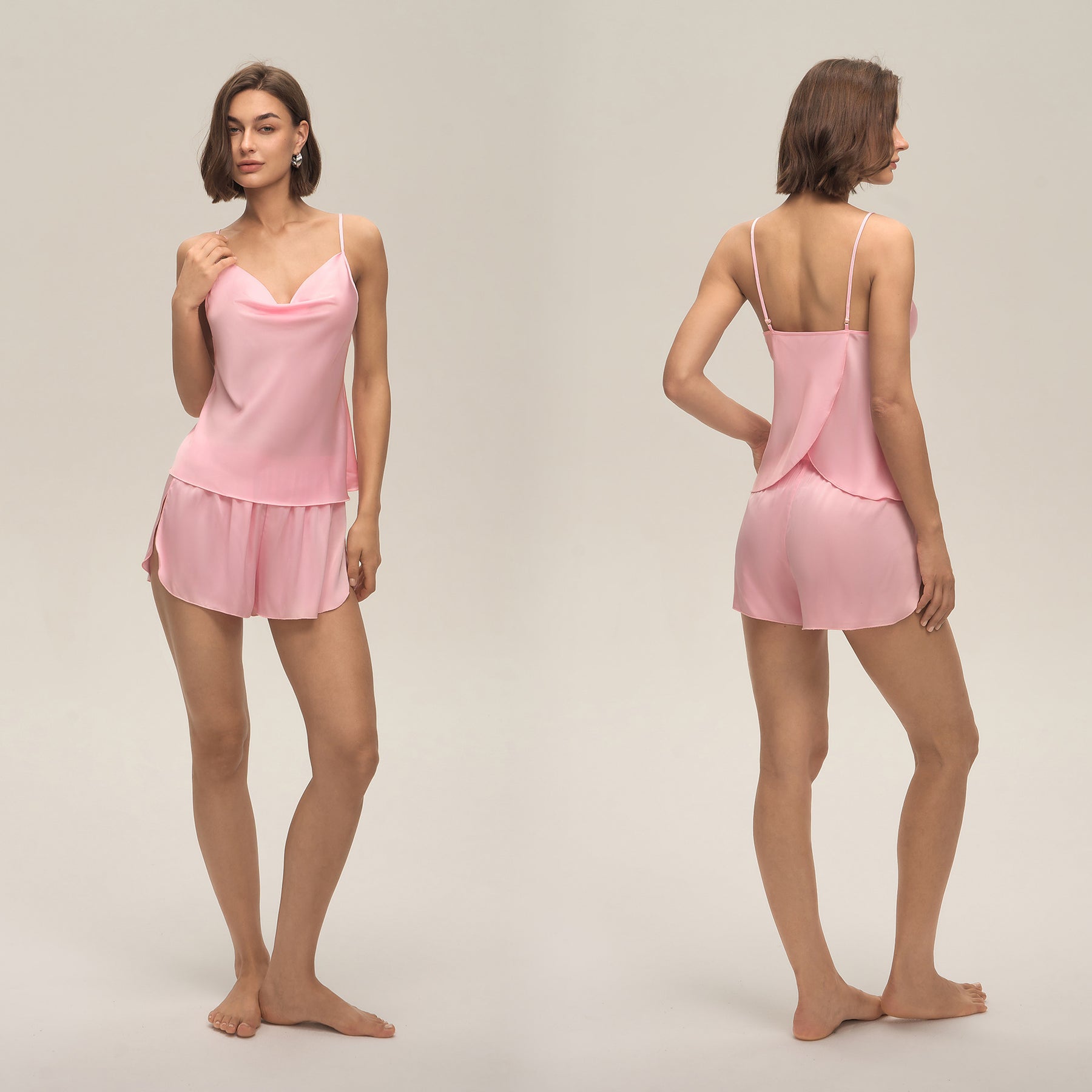 New European and American Cross-Border Women's Sexy Solid Color Swing-Neck Halter Shorts Set Simple Casual Loungewear Dt3928