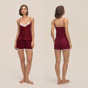 Lace Trim Satin Camisole and Shorts Set
