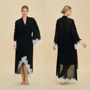 Sheer Chiffon Robe with Floral Lace Hem