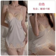 Lace Cup Satin Chemise with Matching Thong