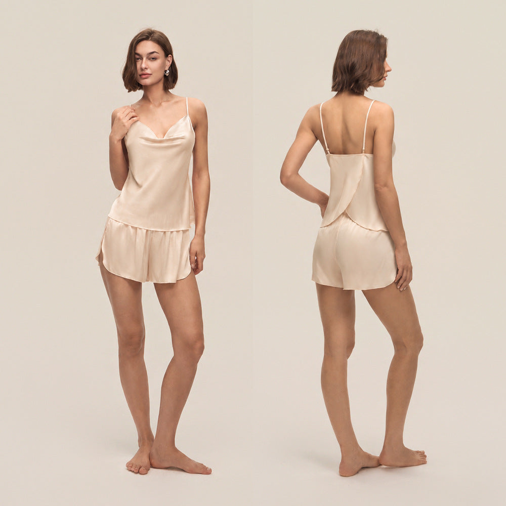 New European and American Cross-Border Women's Sexy Solid Color Swing-Neck Halter Shorts Set Simple Casual Loungewear Dt3928